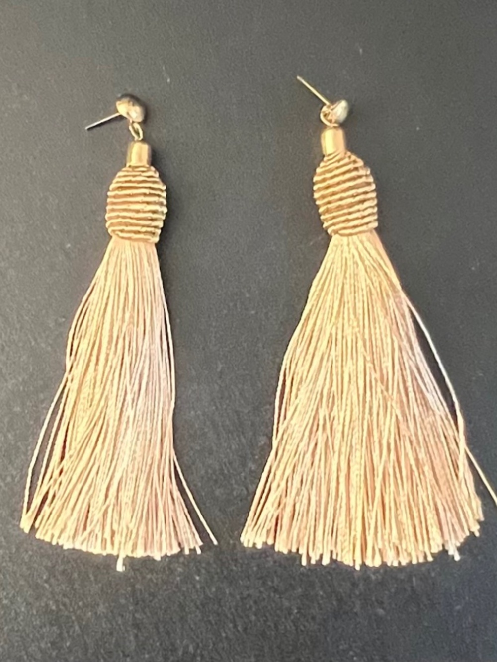 Boho Chic Long Champagne Tassel Drop Earrings - 4.5" Gold Tone Statement Jewelry